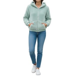 NWOT! Soft Aqua Plush Zip Up Hoodie Jacket- Size: Large